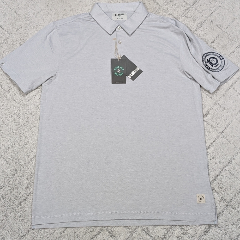 Linksoul Shirt Men's L Gray Silver Astoria Polo Light Performance Golf Pima